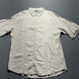 Cubavera Mens XLT Linen Shirt Short Sleeve Embroidered Beige Button Down X-Large